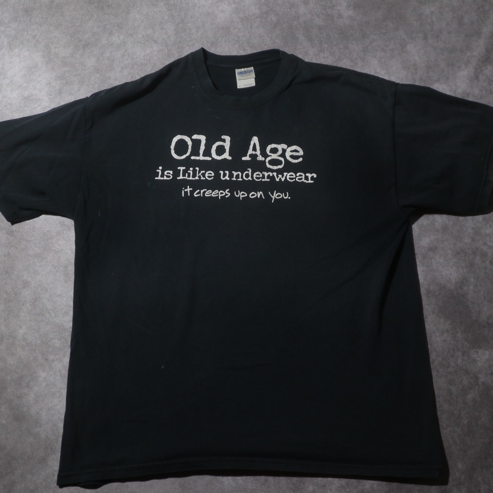 Gildan Ultra Cotton Mens XL Black Funny Old Age Underwear Graphic T-Shirt Humor